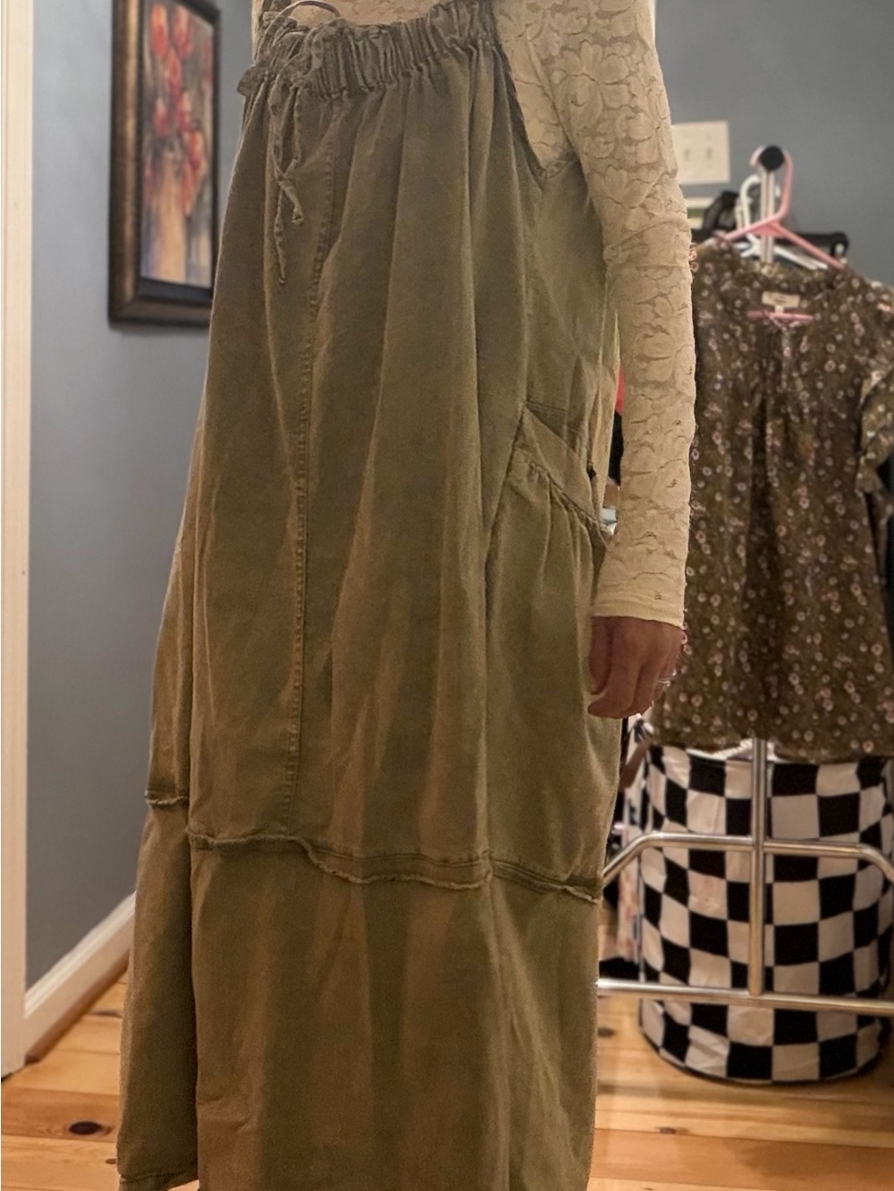 SHEIN Olive Green Drawstring Waist Maxi Dress